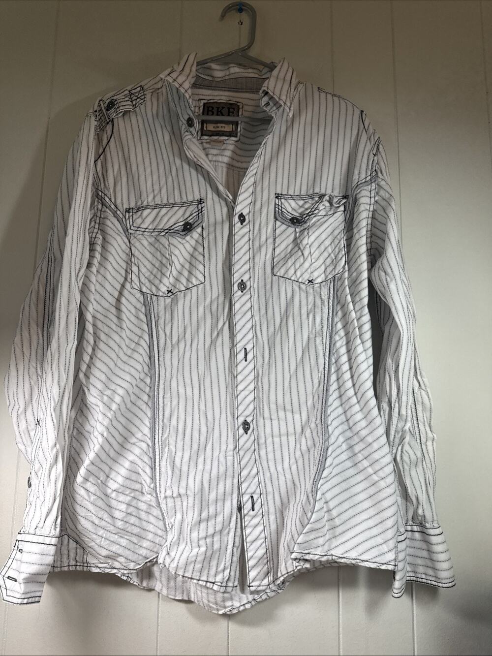 BKE Mens Plaid Long Sleeve Slim Fit Western Cowboy XL White And Black ZZ